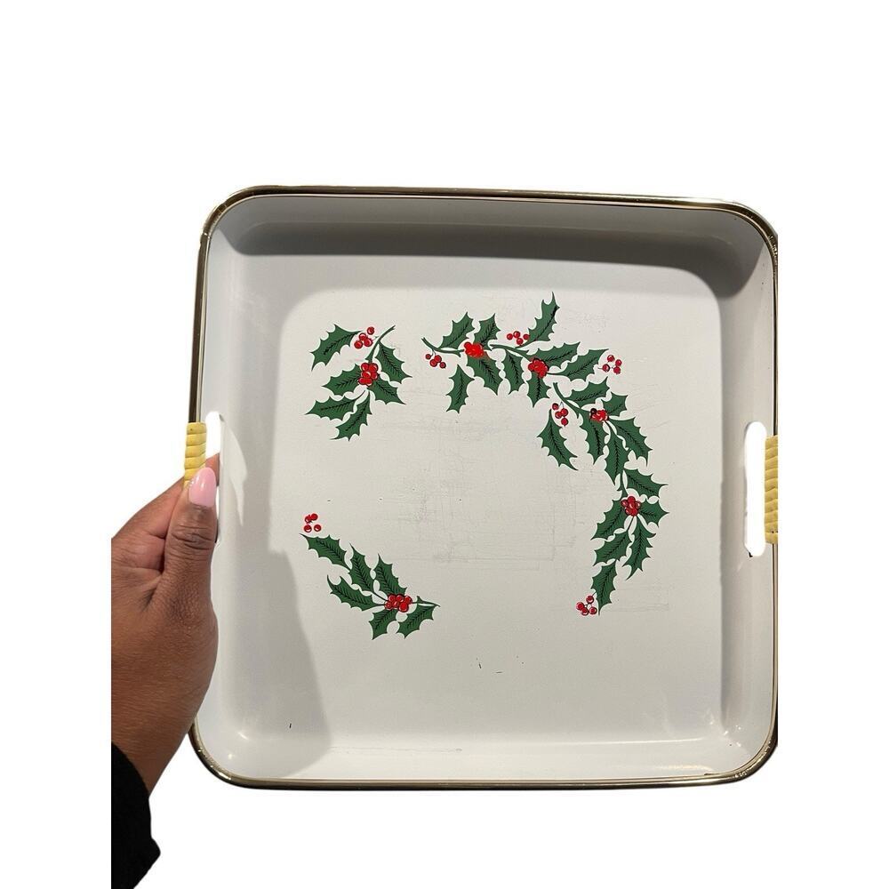 Vintage Holly Berries Serving Trays Set of 3 Nesting Holiday Trays Japanese - Picture 12 of 16